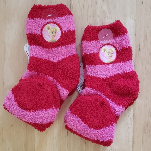 Disney Fairies Red and Pink Cozy Striped Slipper Socks.   2 Pair - Picture 2 of 3